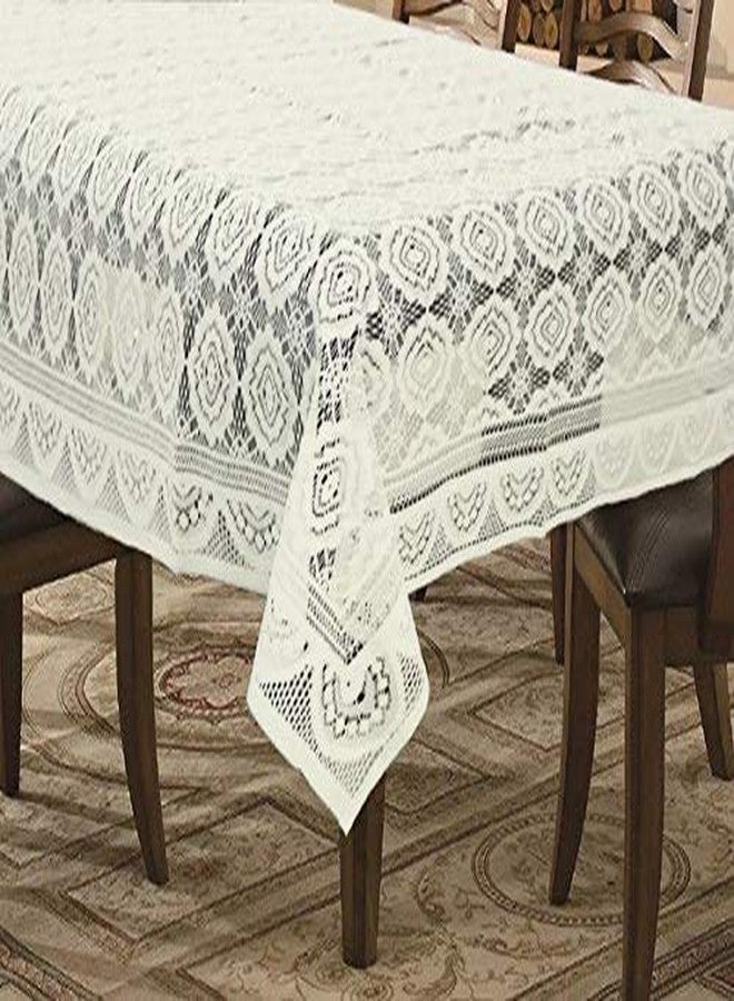 BANSIGOODS Cotton Net Circle Design 8 Seater Rectangular Dining Table Cover (Cream, 60 x 90 inches -Large, Pack of 1) - Image 2