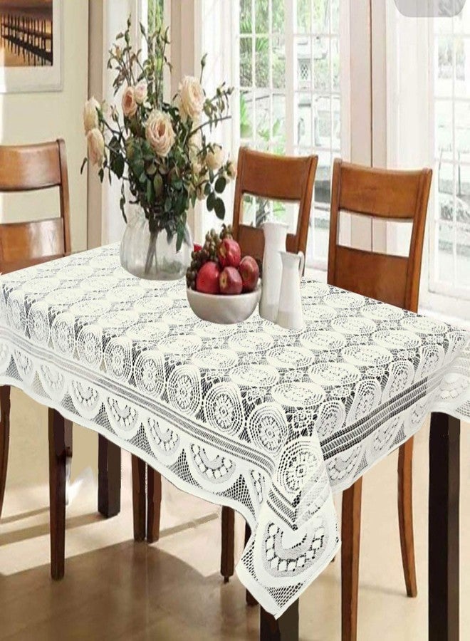 BANSIGOODS Cotton Net Circle Design 8 Seater Rectangular Dining Table Cover (Cream, 60 x 90 inches -Large, Pack of 1) - Image 1