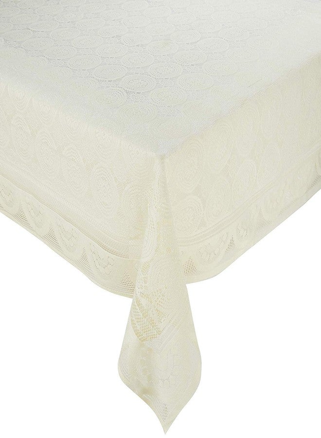 BANSIGOODS Cotton Net Circle Design 8 Seater Rectangular Dining Table Cover (Cream, 60 x 90 inches -Large, Pack of 1) - Image 3