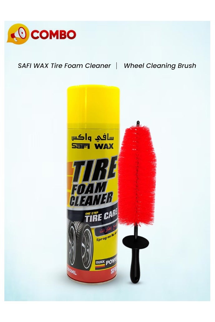 مجموعة منظف الإطارات الرغوي من سافي واكس مع فرشاة تنظيف العجلات - رغوة قوية، تُعيد للإطارات مظهرها الأسود، سهلة الاستخدام، لا تحتاج إلى فرك، مثالية للعناية السريعة بالإطارات - Image 1