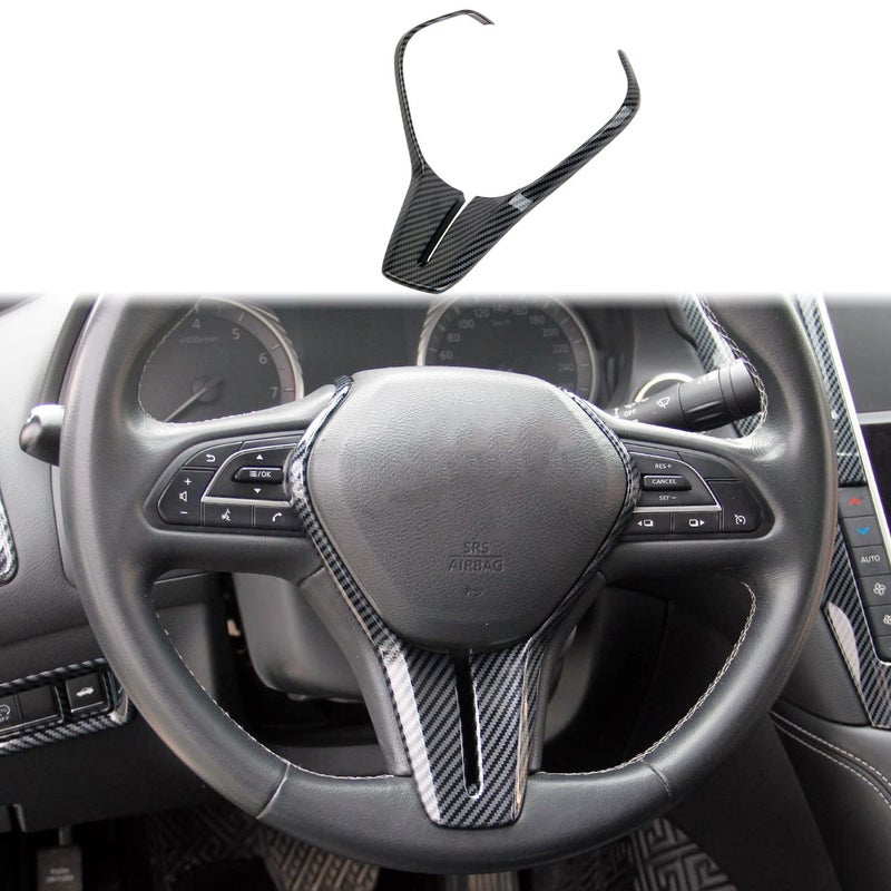 Fewshaw Steering Wheel Cover Molding Trims Accessoriess for Infiniti Q50 2014-2024 QX50 QX55 Q60 2017-2023 (Carbon Fiber Pattern) - Image 1