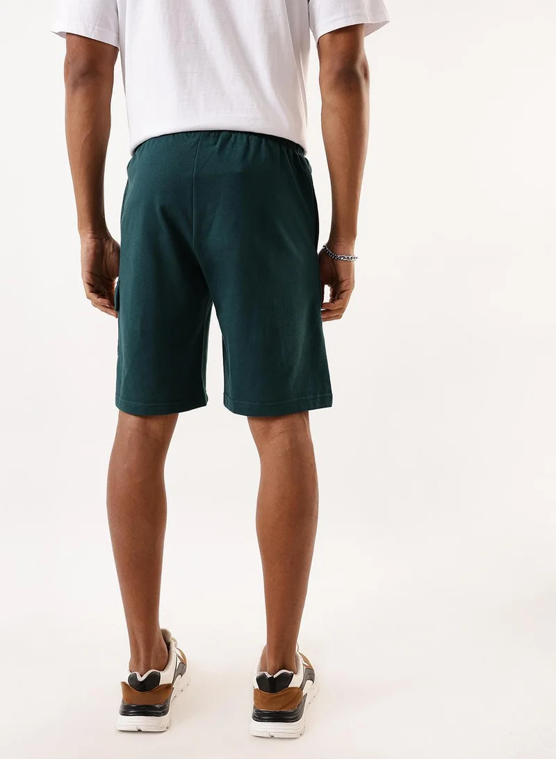 Dennis Lingo Men's Bottle Green Terry Solid Knee Length Lounge Relaxed Shorts