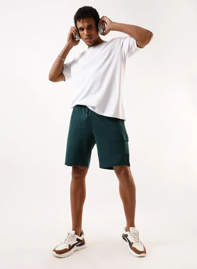 Dennis Lingo Men's Bottle Green Terry Solid Knee Length Lounge Relaxed Shorts