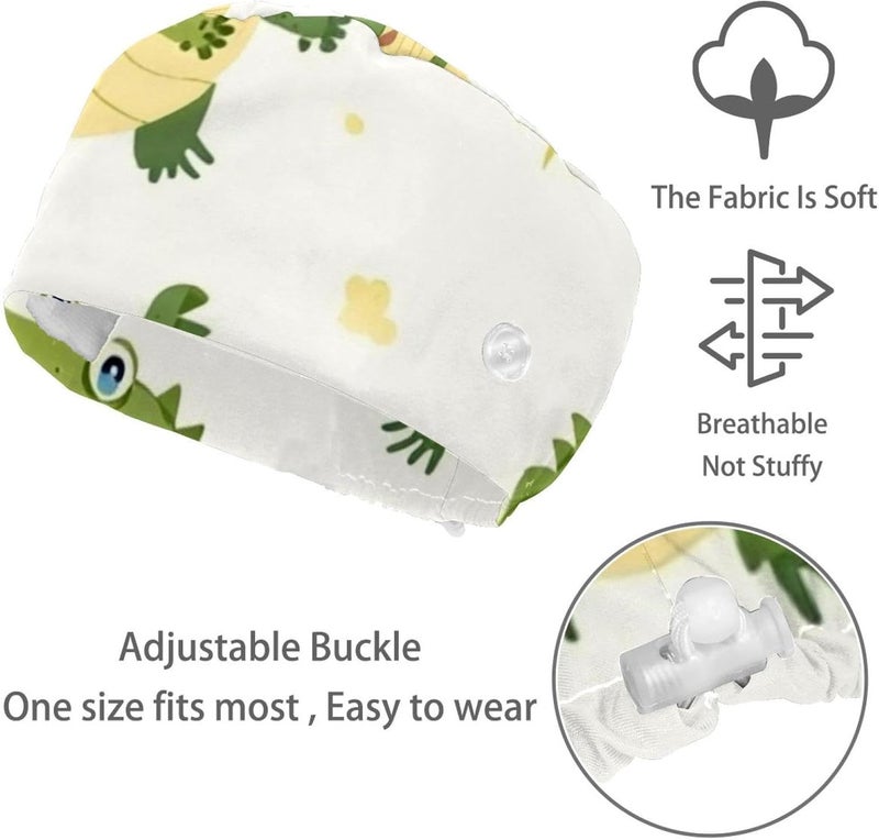 Adjustable 4 Packs Cartoon Crocodiles (10) Scrub Cap, Working Hat Hair Cover with Ponytail Pouch - Image 3
