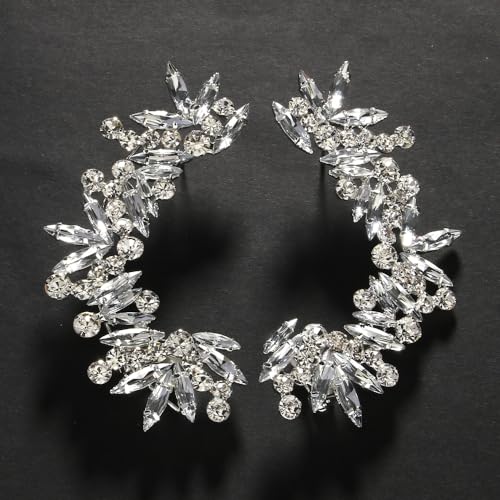 STONEFANS Rhinestone Silver Full Ear Cuff Earrings for Women Ear Clip Wrap Statement Climber Ear Crawler Earring Hypoallergenic (Silver) - Image 4
