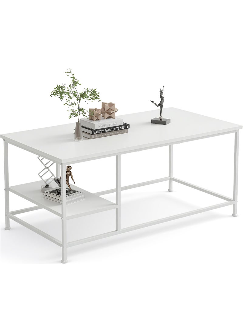 Apexll Modern White 3-Tier Coffee Table for Living Room – Minimalist Tea Table with Open Storage Shelves, Space-Saving Design, Sturdy Metal Frame & White Wood Top, Easy Assembly - Image 1