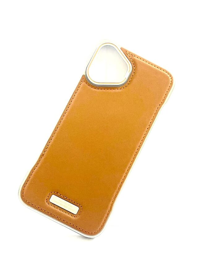 اس-توب حافظة جلدية من سبائك الألومنيوم للطيران لهاتف آيفون 16 بلس، حافظة معدنية رفيعة، حافظة هاتف جلدية خفيفة الوزن باللون البني - Image 1