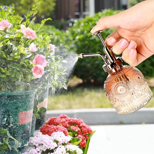 VKSG Glass Plant Mister Spray Bottle, Vintage Plant Spritzer, Succulent Watering Bottle Glass with Top Pump, Small Plants Sprayer Watering Can for Indoor Outdoor House(Brown and White Gradient Color) - Image 2