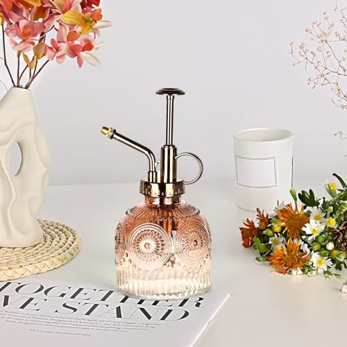 VKSG Glass Plant Mister Spray Bottle, Vintage Plant Spritzer, Succulent Watering Bottle Glass with Top Pump, Small Plants Sprayer Watering Can for Indoor Outdoor House(Brown and White Gradient Color) - Image 5