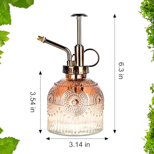 VKSG Glass Plant Mister Spray Bottle, Vintage Plant Spritzer, Succulent Watering Bottle Glass with Top Pump, Small Plants Sprayer Watering Can for Indoor Outdoor House(Brown and White Gradient Color) - Image 3