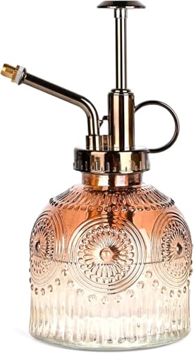 VKSG Glass Plant Mister Spray Bottle, Vintage Plant Spritzer, Succulent Watering Bottle Glass with Top Pump, Small Plants Sprayer Watering Can for Indoor Outdoor House(Brown and White Gradient Color) - Image 1