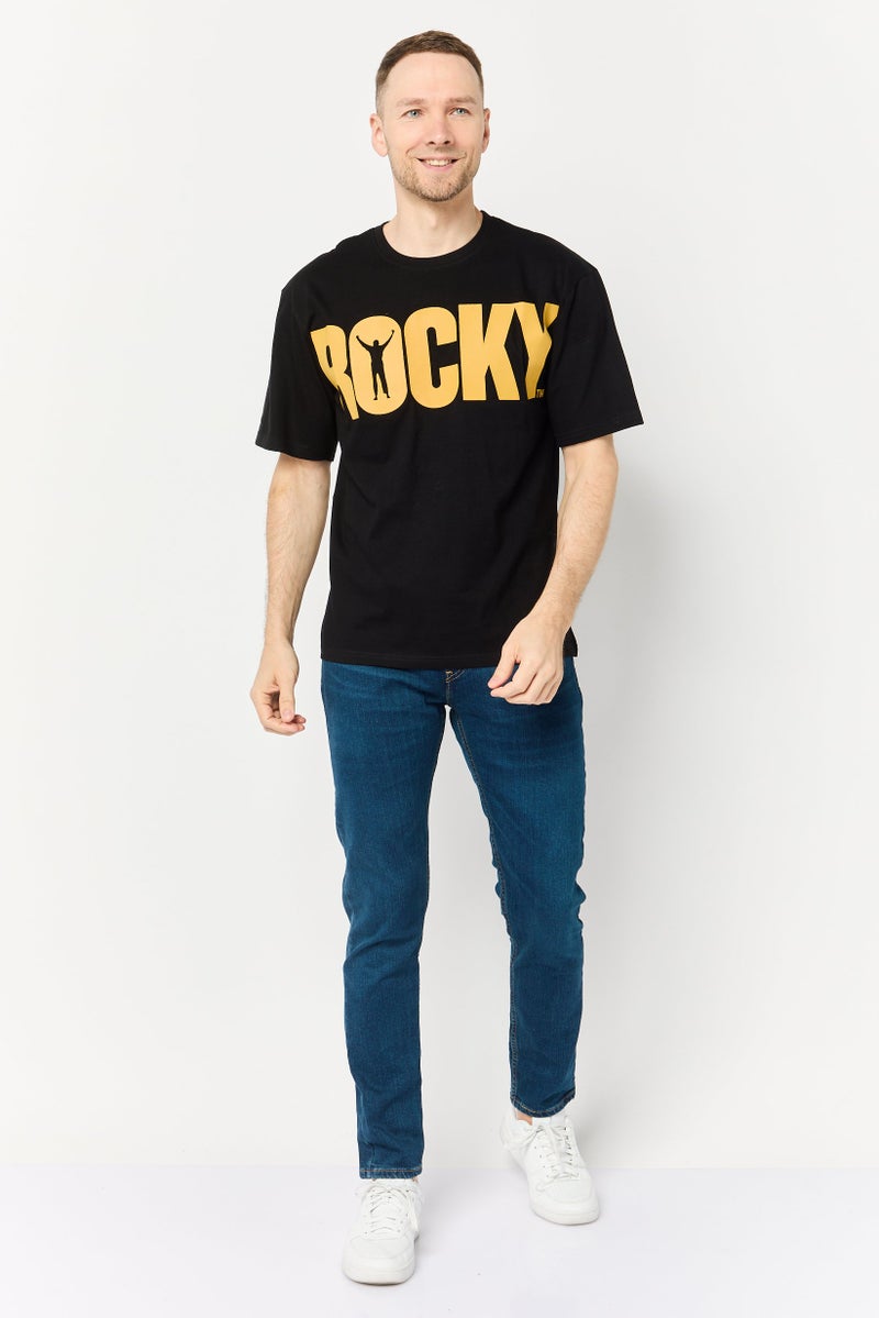 Rocky تي شيرت للرجال بأكمام قصيرة وياقة دائرية بشعار العلامة التجارية، أسود - Image 2