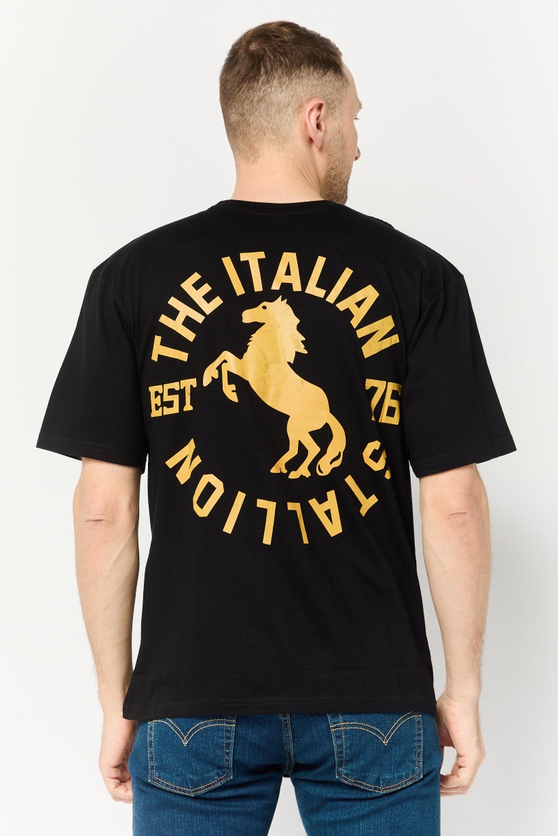 Rocky تي شيرت للرجال بأكمام قصيرة وياقة دائرية بشعار العلامة التجارية، أسود - Image 4