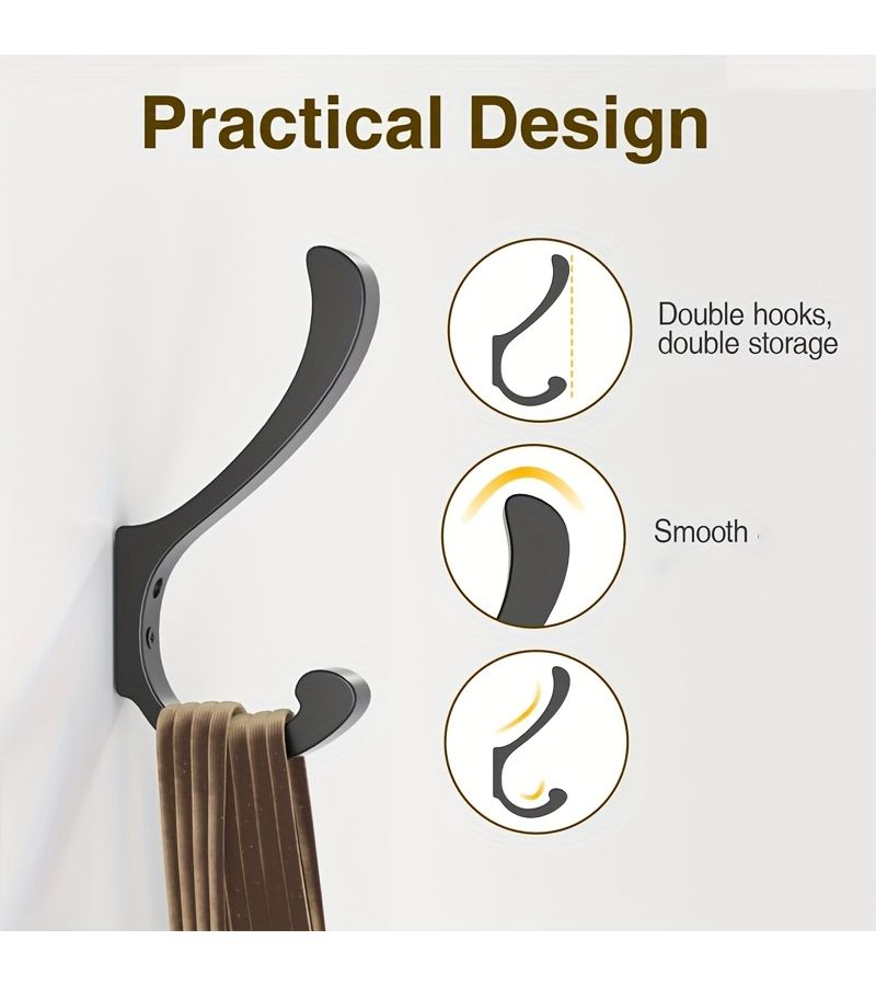 5.4 Inch Black Heavy Duty Wall Hooks 4 Pack for Coats Towels Bags - Image 2