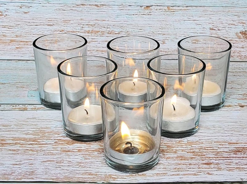 AISHU Glass Tealight Candle Holders for Living Room Side Table Home Decoration and Light Events Pack of 6 - Image 3