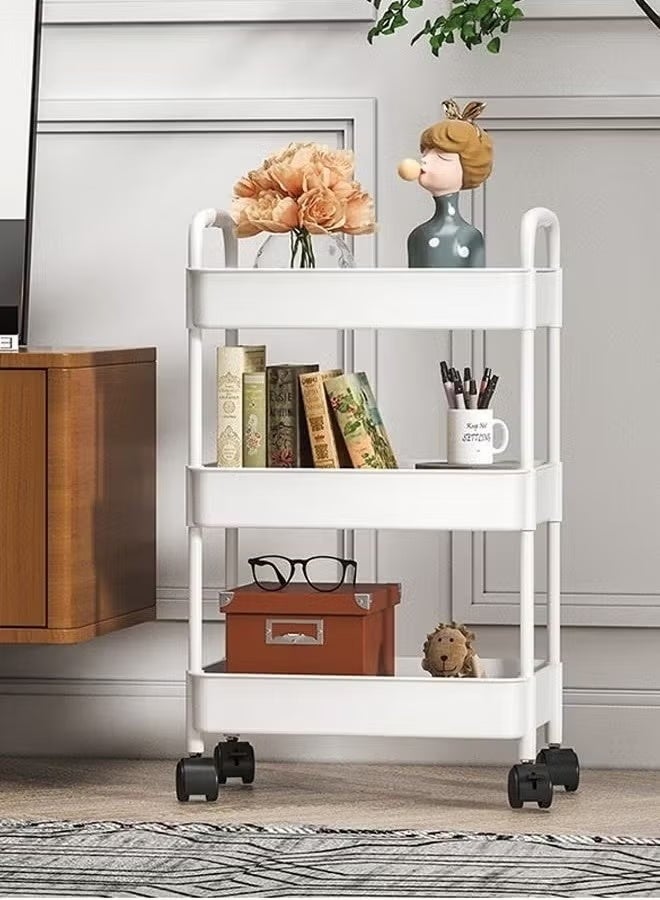 هالامين عربة دوارة بلاستيكية مكونة من 3 طبقات عربة تنظيم تخزين البليت عربة حرفية للمطبخ والحمام وغرفة المعيشة (أبيض) - Image 5