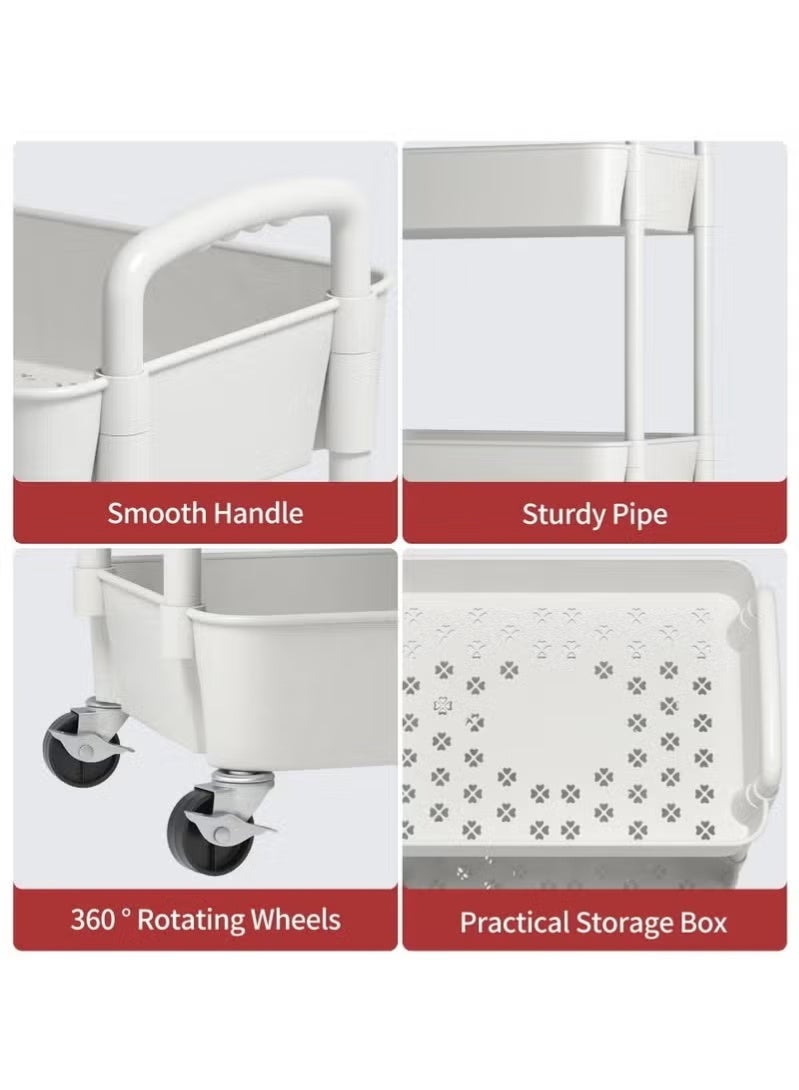 هالامين عربة دوارة بلاستيكية مكونة من 3 طبقات عربة تنظيم تخزين البليت عربة حرفية للمطبخ والحمام وغرفة المعيشة (أبيض) - Image 4