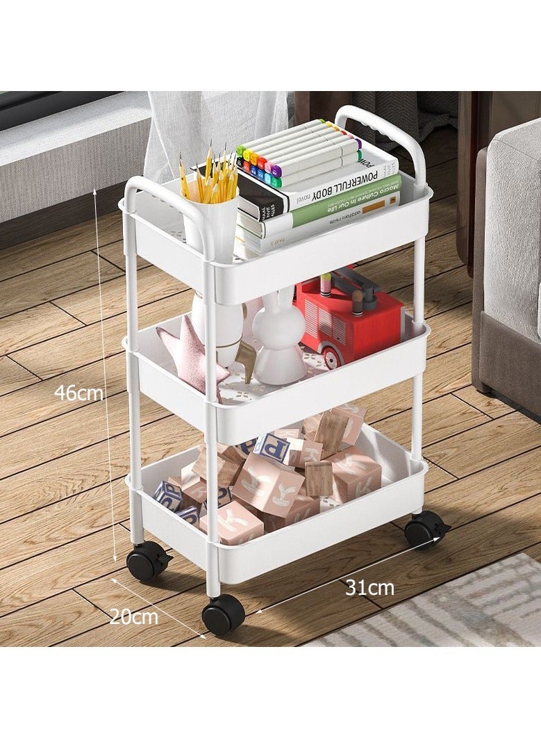 هالامين عربة دوارة بلاستيكية مكونة من 3 طبقات عربة تنظيم تخزين البليت عربة حرفية للمطبخ والحمام وغرفة المعيشة (أبيض) - Image 2
