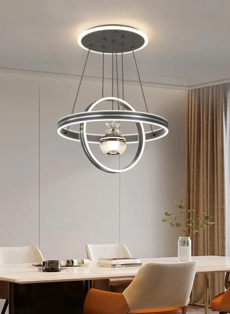 AL THURAYAT Chandelier modern  LED with luxurious design. designed with elegant  rings and soft LED lighting in 3 colors giving the place warm and luxurious glow. ideal for the living room and dining room ,with remote control. (Black color) - Image 2