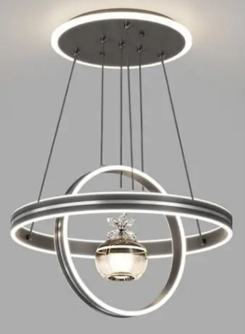 AL THURAYAT Chandelier modern  LED with luxurious design. designed with elegant  rings and soft LED lighting in 3 colors giving the place warm and luxurious glow. ideal for the living room and dining room ,with remote control. (Black color) - Image 3