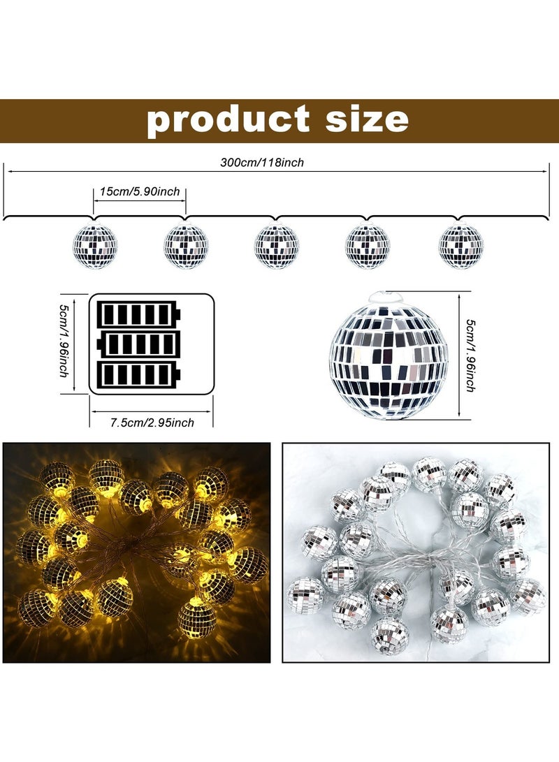 KASTWAVE Led Disco Ball String Lights, 20 Pcs Mirror Led Party Light Glass Ball Light Decorative Light String with Remote Control for Indoor Outdoor Patio Party Yard Garden Kids Bedroom Living Dorm (Yellow) - Image 2