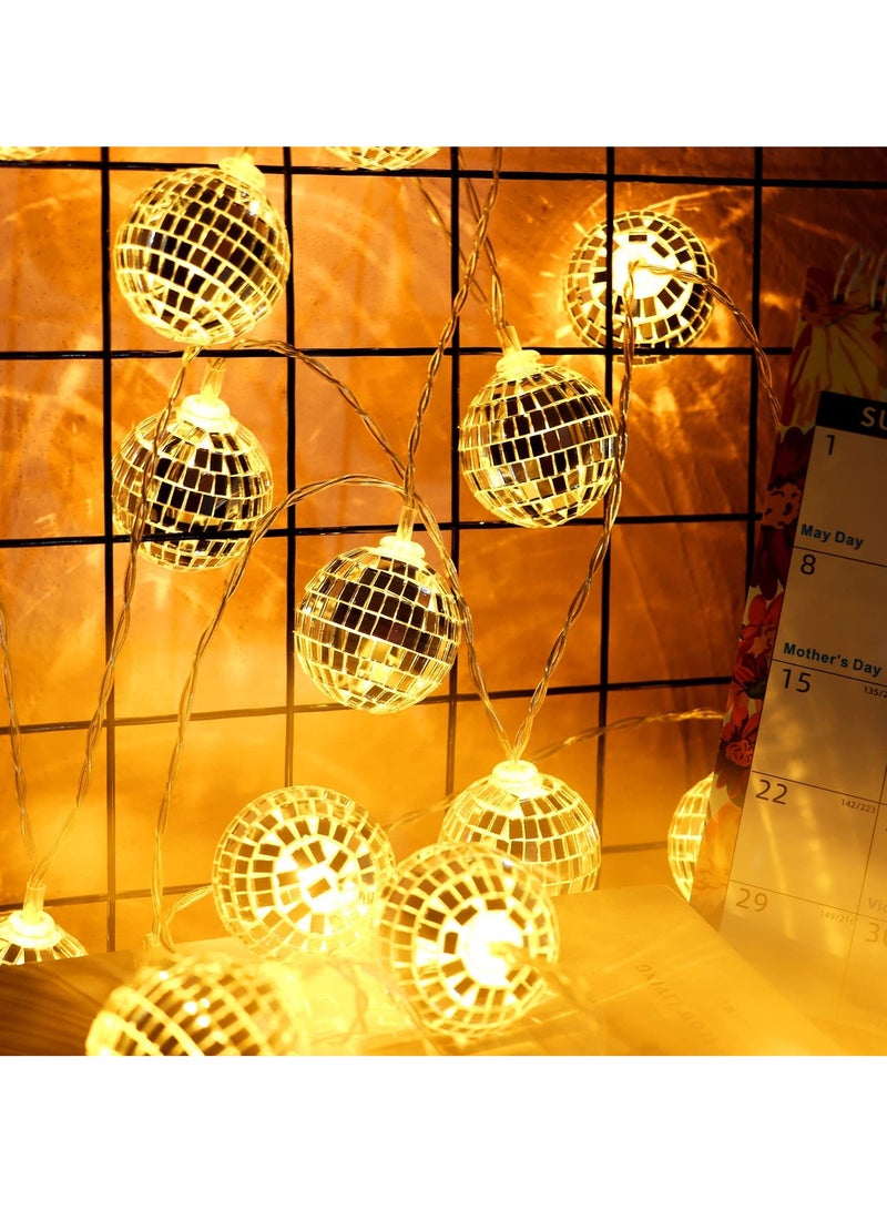 KASTWAVE Led Disco Ball String Lights, 20 Pcs Mirror Led Party Light Glass Ball Light Decorative Light String with Remote Control for Indoor Outdoor Patio Party Yard Garden Kids Bedroom Living Dorm (Yellow) - Image 4