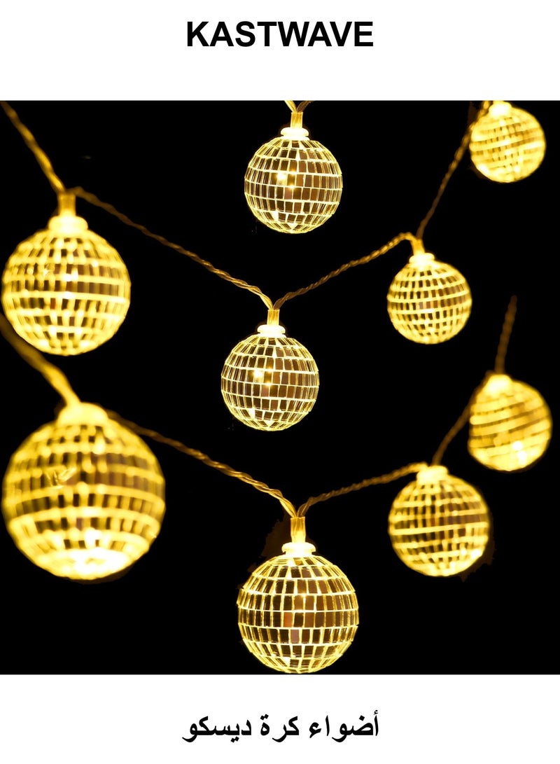 KASTWAVE Led Disco Ball String Lights, 20 Pcs Mirror Led Party Light Glass Ball Light Decorative Light String with Remote Control for Indoor Outdoor Patio Party Yard Garden Kids Bedroom Living Dorm (Yellow) - Image 1