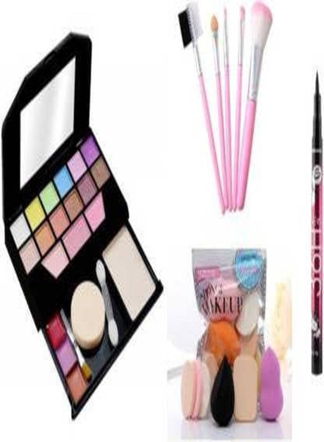 DATNASAYAD Fashion Makeup Kit Mini + 5 Piece Brush Set + Me Now 6 Makeup Sponges Set + 36 Hour Eyeliner Black - Image 1