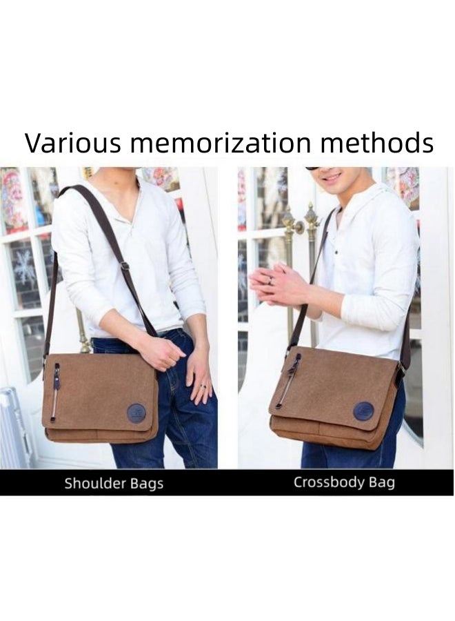 Unisex Solid Color Crossbody Bag, Cotton Canvas Shoulder Bag Messenger Bag Laptop Bag Briefcase  for Men and Women, Large Capacity Multi-Pocket Carry Bag Side Bag School Bag for College Students - Image 2