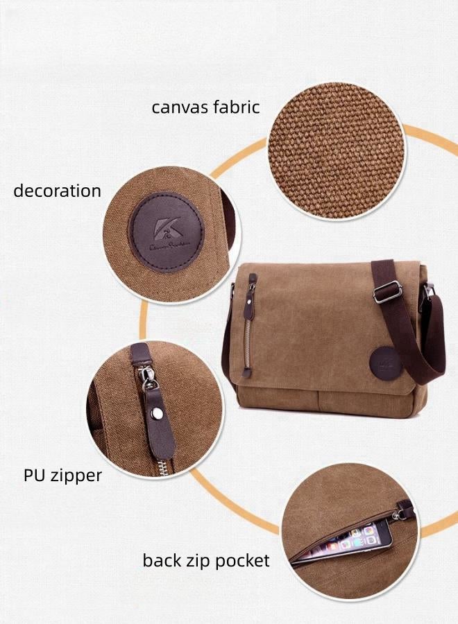 Unisex Solid Color Crossbody Bag, Cotton Canvas Shoulder Bag Messenger Bag Laptop Bag Briefcase  for Men and Women, Large Capacity Multi-Pocket Carry Bag Side Bag School Bag for College Students - Image 4