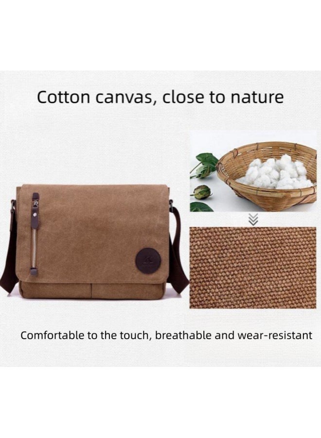 Unisex Solid Color Crossbody Bag, Cotton Canvas Shoulder Bag Messenger Bag Laptop Bag Briefcase  for Men and Women, Large Capacity Multi-Pocket Carry Bag Side Bag School Bag for College Students - Image 5