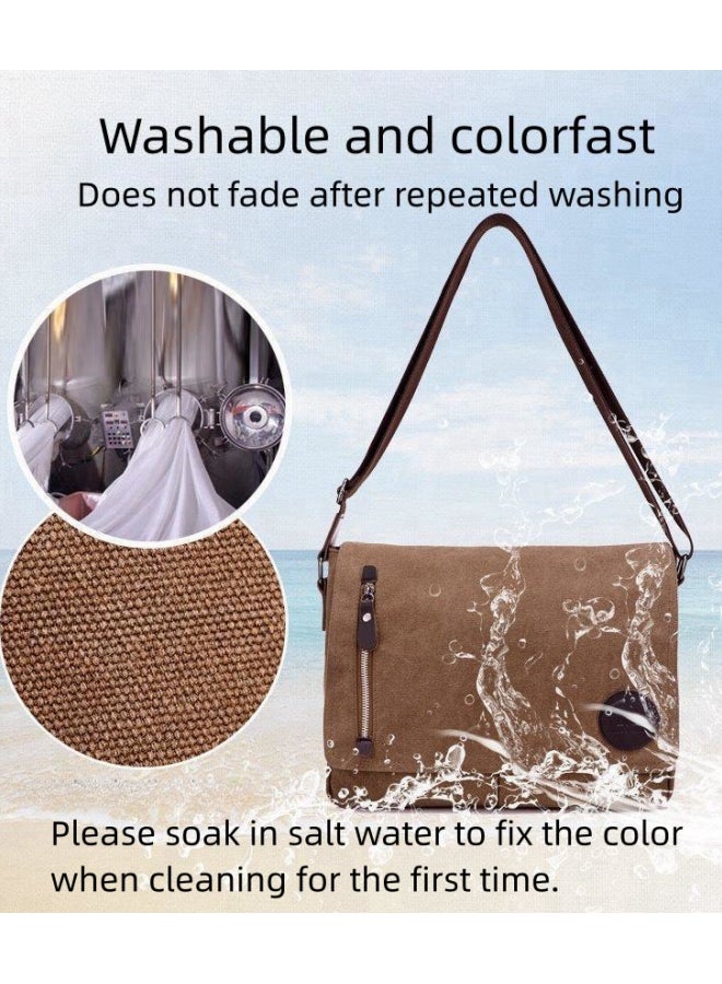 Unisex Solid Color Crossbody Bag, Cotton Canvas Shoulder Bag Messenger Bag Laptop Bag Briefcase  for Men and Women, Large Capacity Multi-Pocket Carry Bag Side Bag School Bag for College Students - Image 3