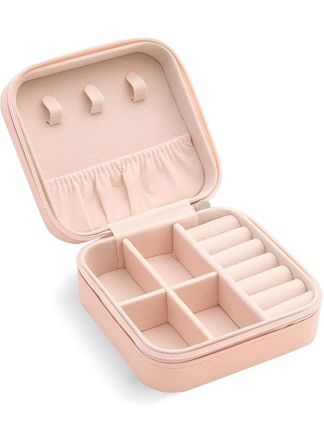 The Bros Travel Case Small Jewelry Organizer Portable Storage For Keeping Womens Rings Earrings Necklaces Bracelets (PINK) - Image 1