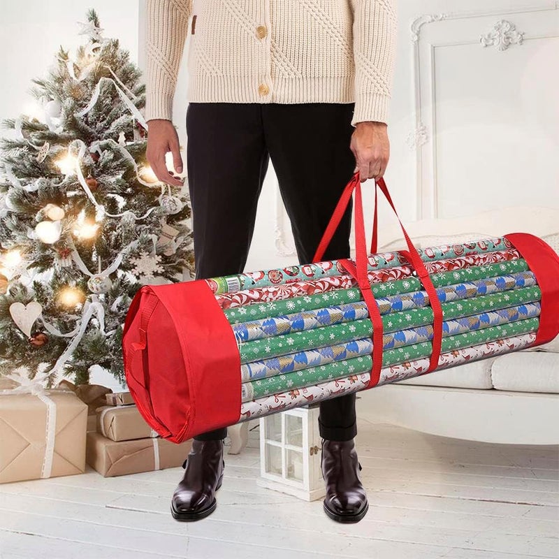 ProPik Gift Wrap Organizer, Wrapping Paper Storage Bag, Fits Holiday Papers 40 Inch Long, Holds Up To 24 Rolls, Heavy Duty Clear PVC Bag with Handles (Red & Clear) - Image 2