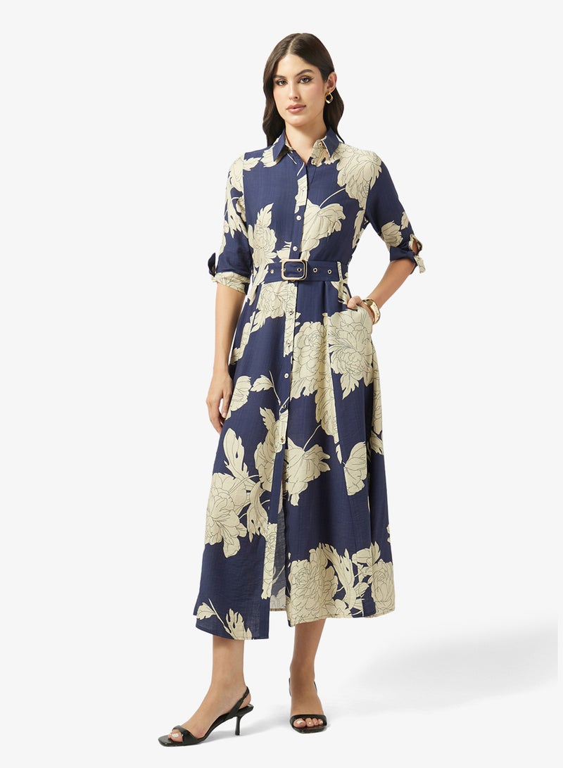 Style Cheat Belted Floral Print Maxi Dress - Image 1