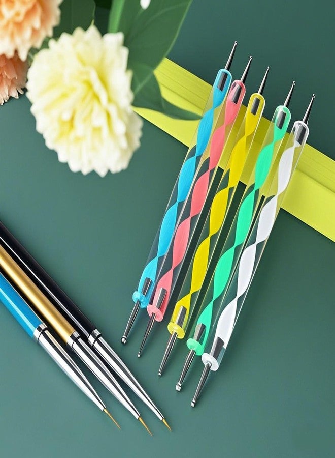 HomTop Nail Dotting Tools Set - 5PCS Dual-Ended Dotting Pens & 3PCS Nail Art Brushes for DIY Nail Art, Painting & Design - Image 4