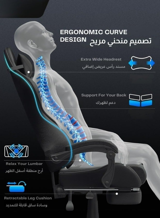 Egg Iron Foot Esports Gaming Chair, Adjustable Computer Chair, Computer Office, Pu Leather, High Backrest, Lumbar Support, Comfortable Armrests, Headrest With Footrest, 360° Rotation,Black - Image 3
