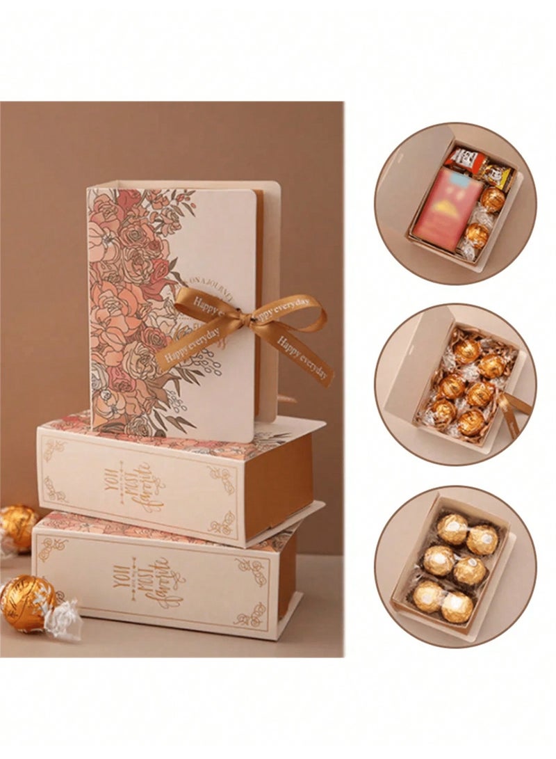 10pcs Book-Shaped Wedding Candy Boxes with Floral Design & Ribbon – Elegant and Creative Paper Gift Boxes for Chocolate, Sweets & Small Favors | Perfect for Weddings, Anniversaries, Birthdays, Valentine’s & Special Events | Decorative Treat Packaging - Image 1