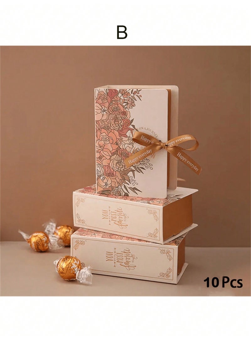 10pcs Book-Shaped Wedding Candy Boxes with Floral Design & Ribbon – Elegant and Creative Paper Gift Boxes for Chocolate, Sweets & Small Favors | Perfect for Weddings, Anniversaries, Birthdays, Valentine’s & Special Events | Decorative Treat Packaging - Image 3