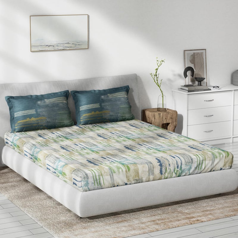DDECOR Live beautiful Ddecor Cotton Double Bed Sheet Set with 2 Pillow Covers 229 CM X 274 CM Blue Digital Print Abstract 145TC GSM 