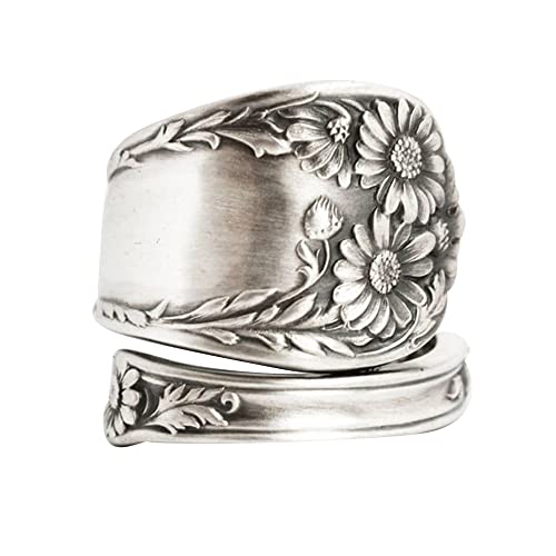 OIDIMS Sunflower Spoon Adjustable Rings Promise Wedding Engagement Statement Boho Vintage Finger Open Ring Extendable Wrap Bands for Women Men Retro Comfort Fit Jewelry - Image 1