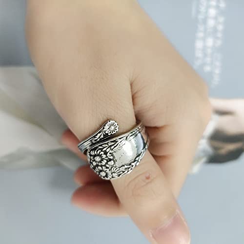 OIDIMS Sunflower Spoon Adjustable Rings Promise Wedding Engagement Statement Boho Vintage Finger Open Ring Extendable Wrap Bands for Women Men Retro Comfort Fit Jewelry - Image 4