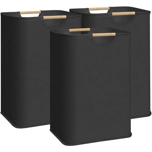 STORAGE MANIAC 3Pack Large Laundry Hamper 80L 211 Gal Collapsible Laundry Basket with Bamboo Handles Freestanding Waterproof Clothes Hamper for Laundry Room Bedroom Dorm Towels Black - Image 1