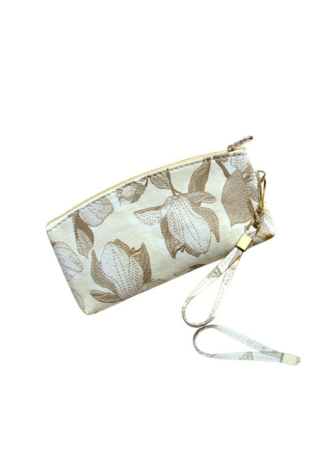 Clearo Floral White Designer Wallet - Compact Clutch Pouch with Gold Zip for Women & Girls - Image 1