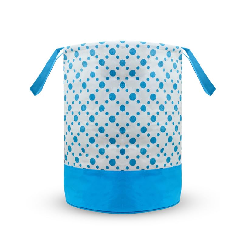 STORE MORE Round Canvas Polka Dot 45 L Laundry BagHamper Durable Collapsible Laundry Storage Basket for Dirty Clothes Foldable Bin with Side Handle for Clothes Toy Storage Blue Set of 2 - Image 2