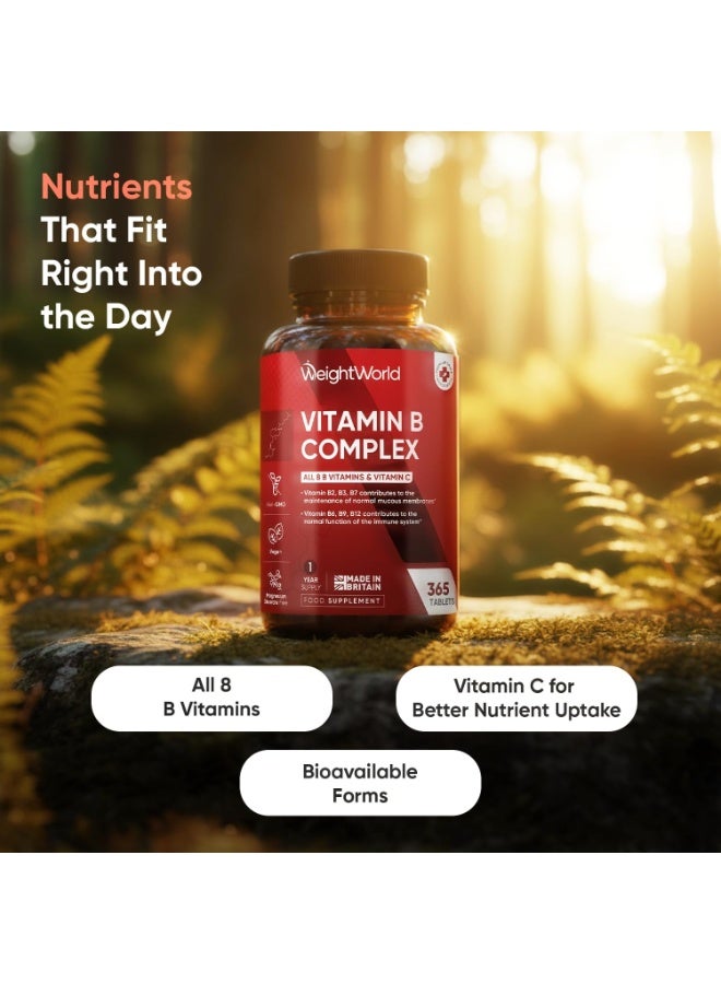 WeightWorld Vitamin B Complex Supplement - 365 Tablets - 1 Year Supply - with All 8 B Vitamins & C - 1 Tablet-a-Day - Non-GMO, Gluten-Free & Vegan-Friendly - for Men & Women - Image 2