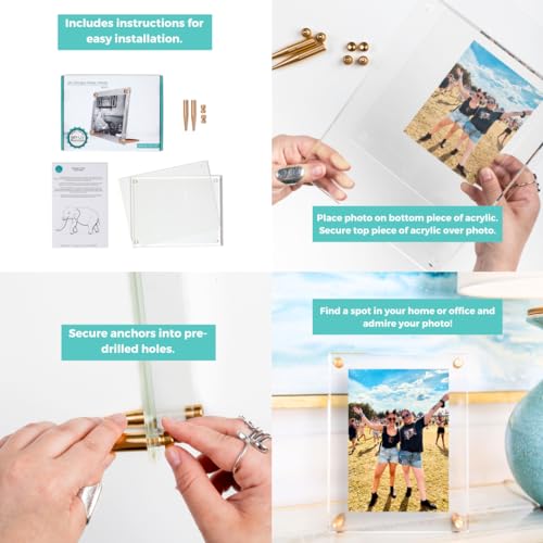 Wexel Art 5x7" Clear UV Grade Acrylic Tabletop Floating Picture Frame Display with Gold Hardware for Art and Photos - Image 3