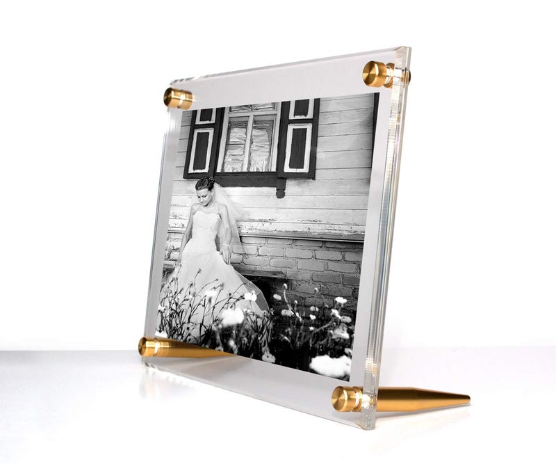 Wexel Art 5x7" Clear UV Grade Acrylic Tabletop Floating Picture Frame Display with Gold Hardware for Art and Photos - Image 1