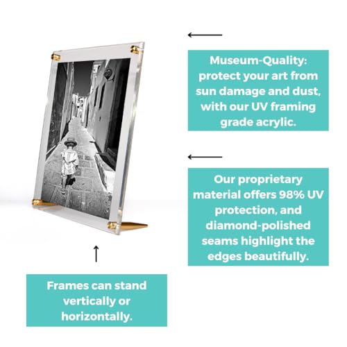 Wexel Art 5x7" Clear UV Grade Acrylic Tabletop Floating Picture Frame Display with Gold Hardware for Art and Photos - Image 4