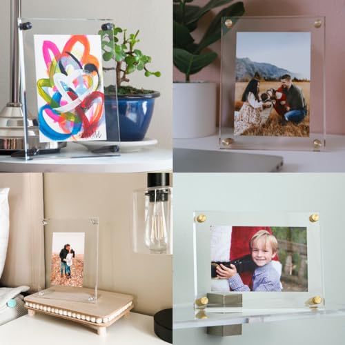 Wexel Art 5x7" Clear UV Grade Acrylic Tabletop Floating Picture Frame Display with Gold Hardware for Art and Photos - Image 2